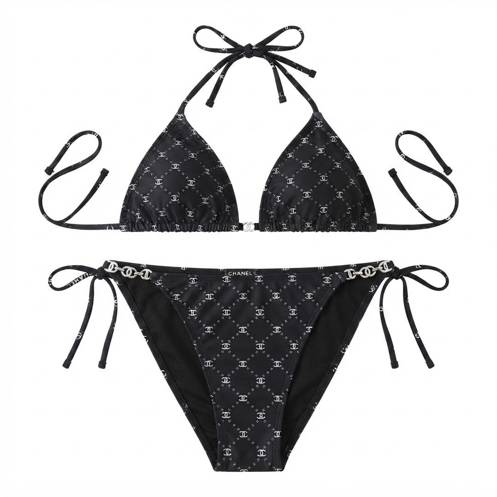 Chanel Black CC Monogram Bikini Set