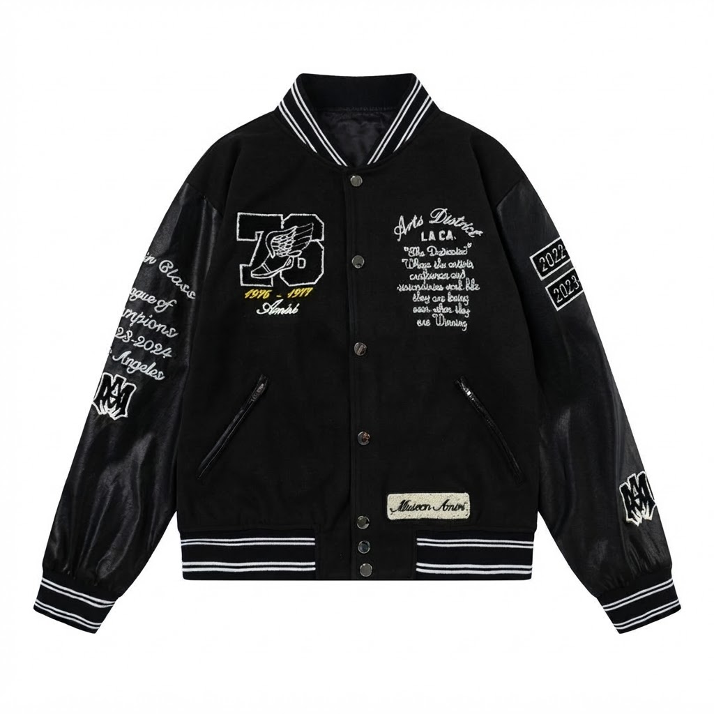 Designer Varsity Leather Jacket (Black & Brown)