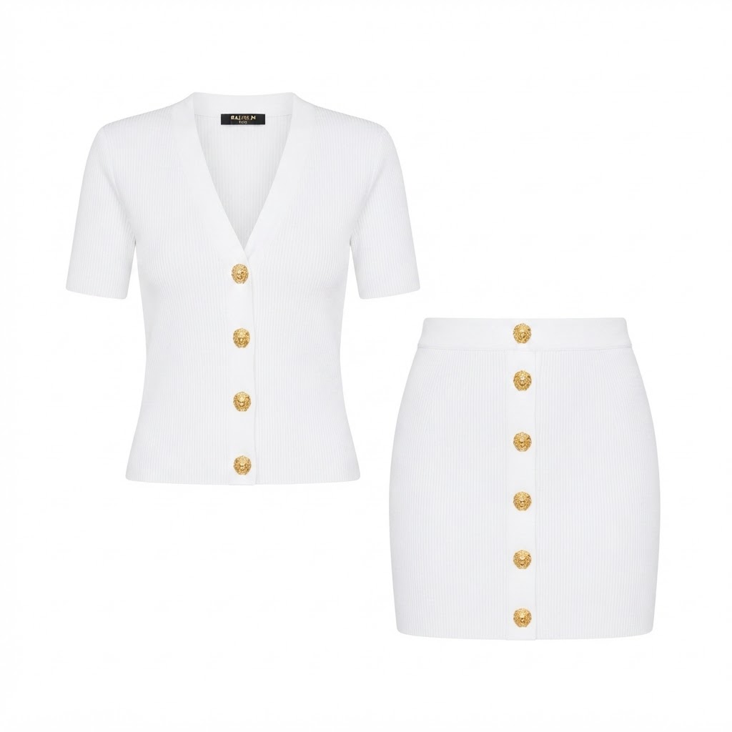 Balmain Knit Cardigan & Mini Skirt Set