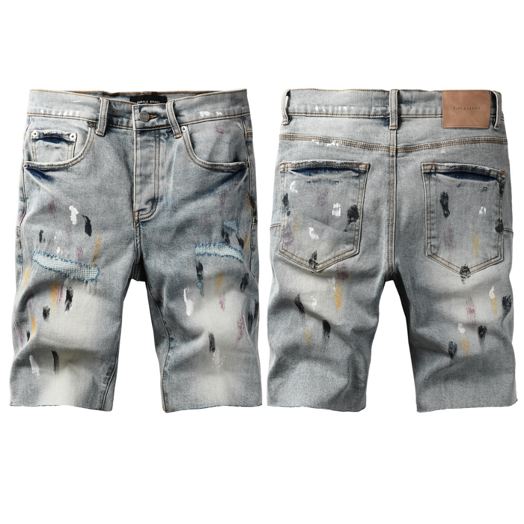 Purple Brand Paint Splatter Shorts — Light Blue (V2)