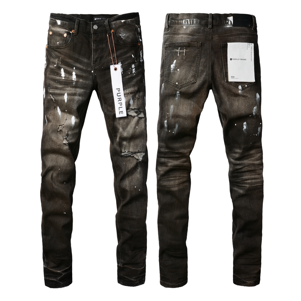 Purple Brand Grey Distressed Rhinestone Slim Jeans