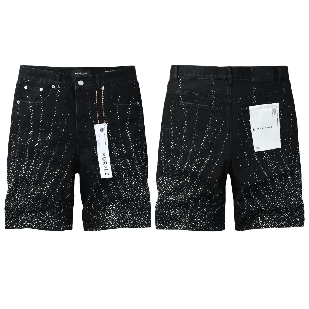 Purple Brand Rhinestone Pattern Shorts — Black