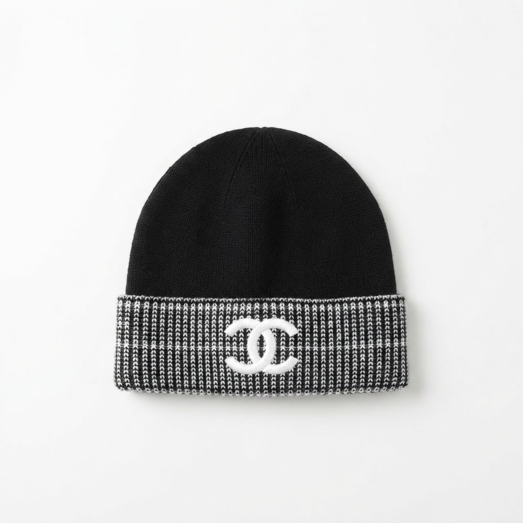 Chanel CC Checkered Knit Beanie