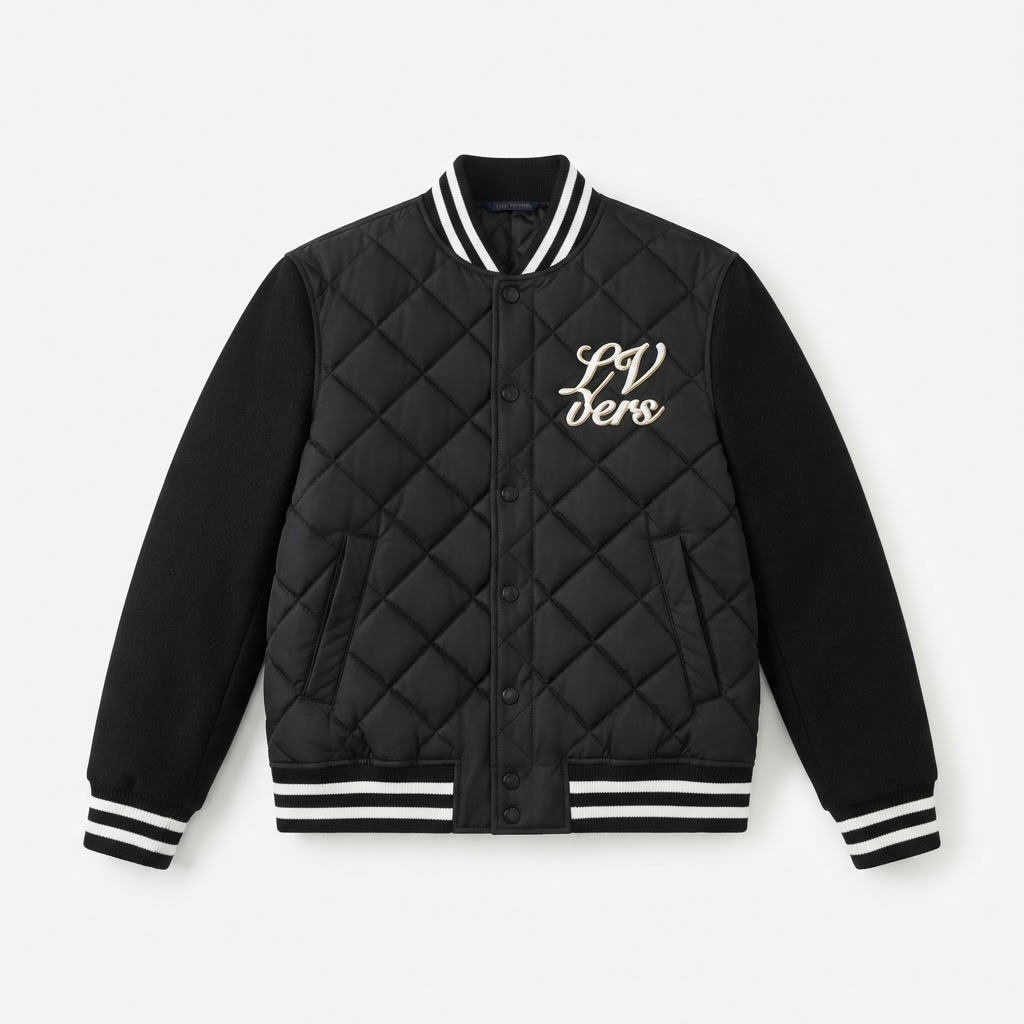 LV Quilted Varsity Jacket — Black / vers Striped
