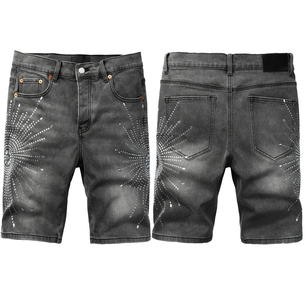 Purple Brand Rhinestone Starburst Shorts — Grey