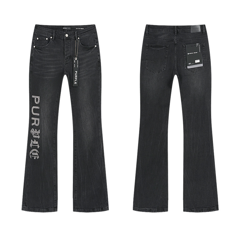 Purple Brand Rhinestone Logo Flare Jeans — Black (Women's)