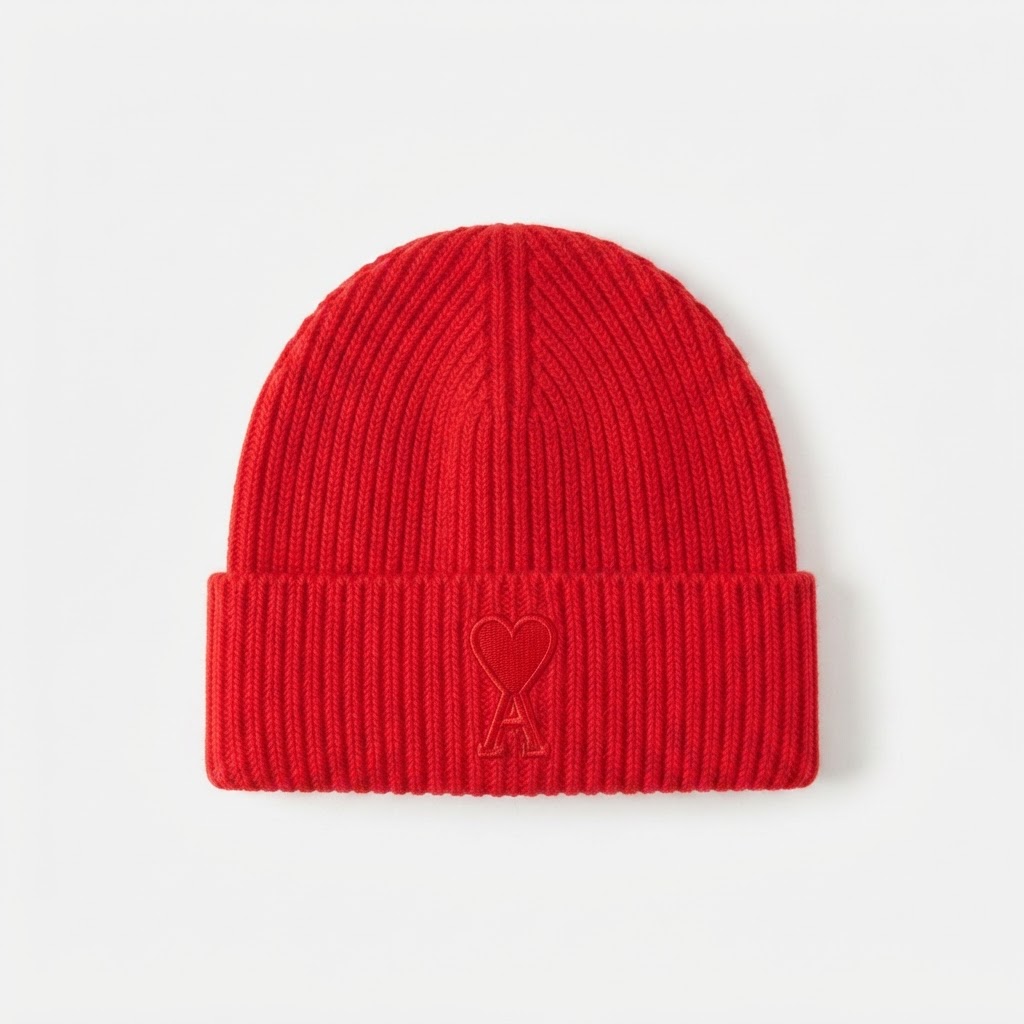 Ami Paris Heart Logo Knit Beanie — Multi