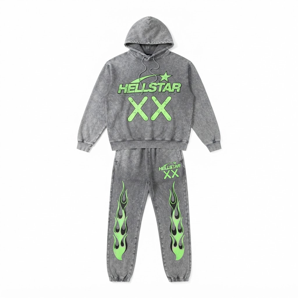 Hellstar Flame Face Tracksuit — Grey