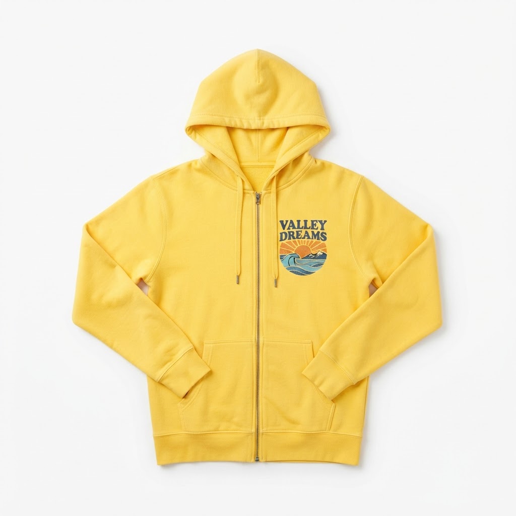 Valley Dreams Zip-Up Hoodie — Yellow Sun Wave