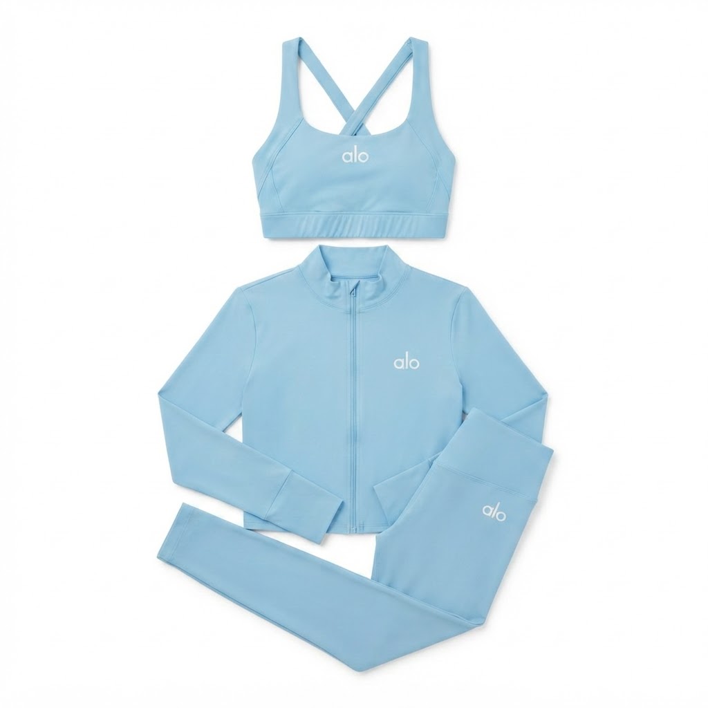 Alo Sports Bra, Zip Jacket & Leggings 3-Piece Set