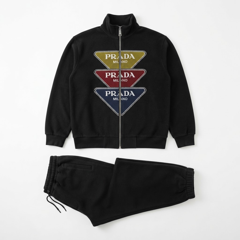 Prada Fleece Tracksuit — Black / Triple Triangle Back
