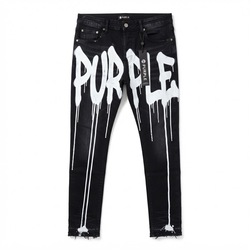 Purple Brand Drip Graffiti Slim Jeans — Black