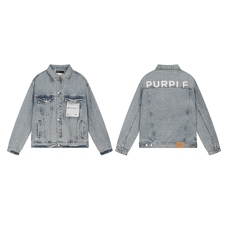 Purple Brand Rhinestone Denim Jacket — Light Blue