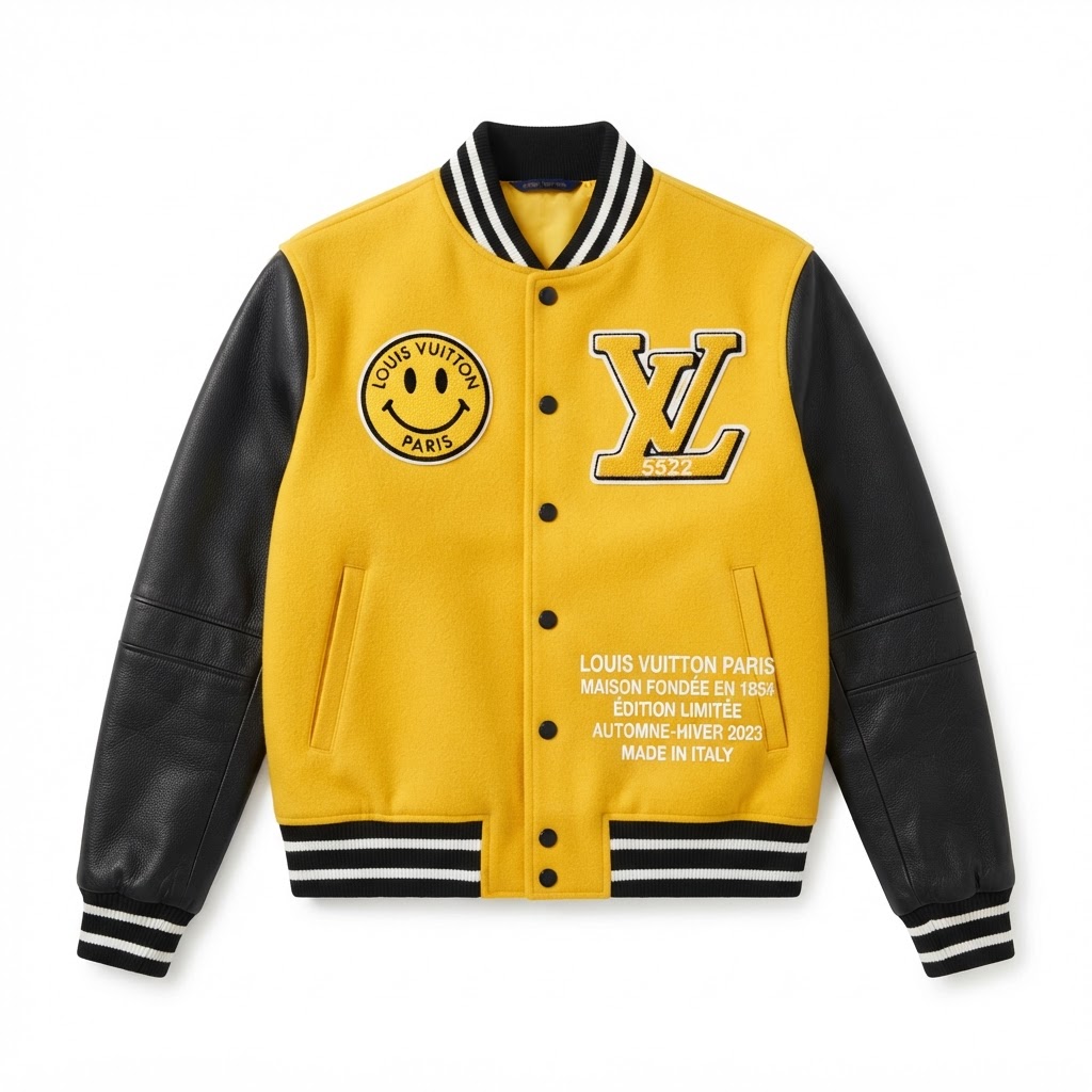 LV Varsity Jacket — Yellow / Black Leather