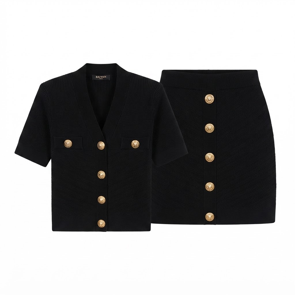 Balmain Knit Cardigan & Mini Skirt Set