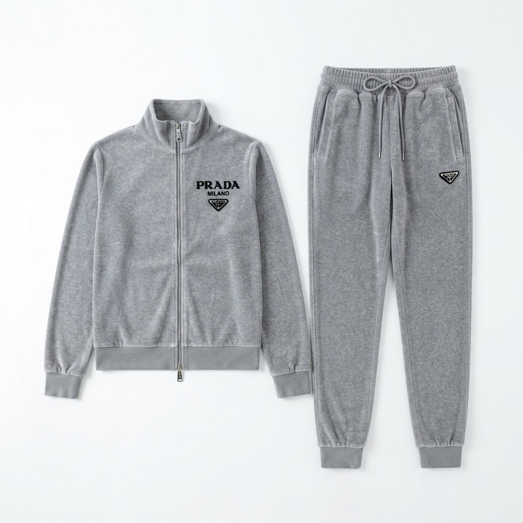 Prada Velour Crystal Logo Tracksuit Set