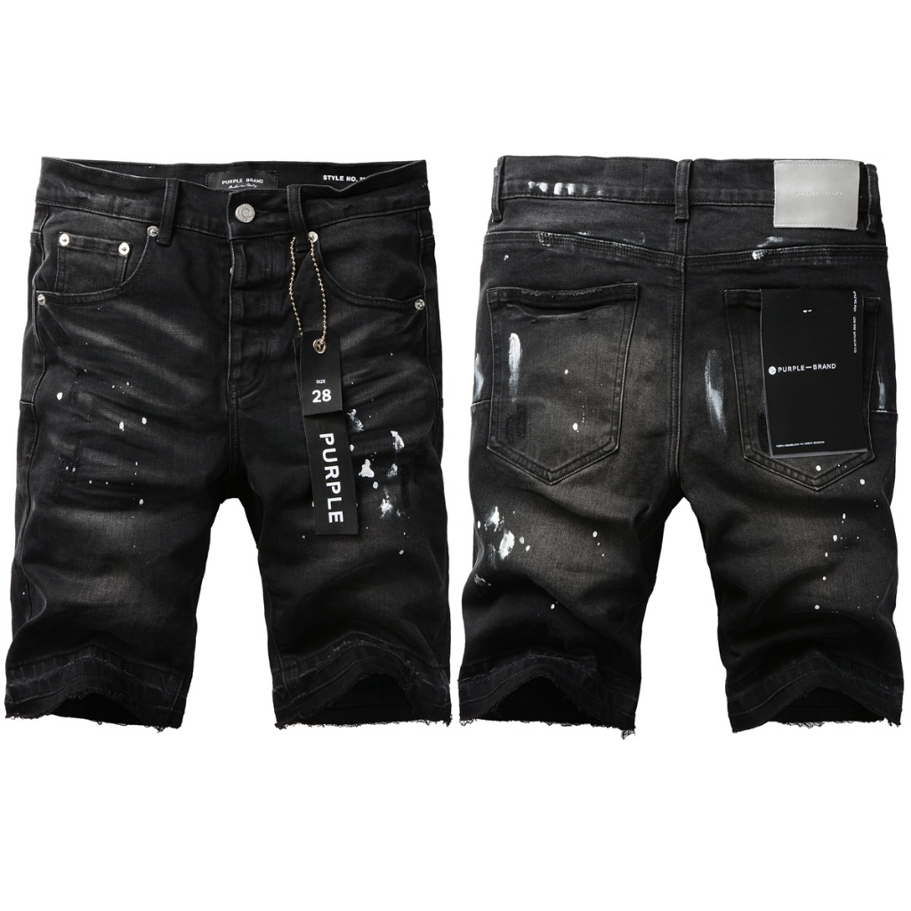 Purple Brand Paint Splatter Shorts — Black