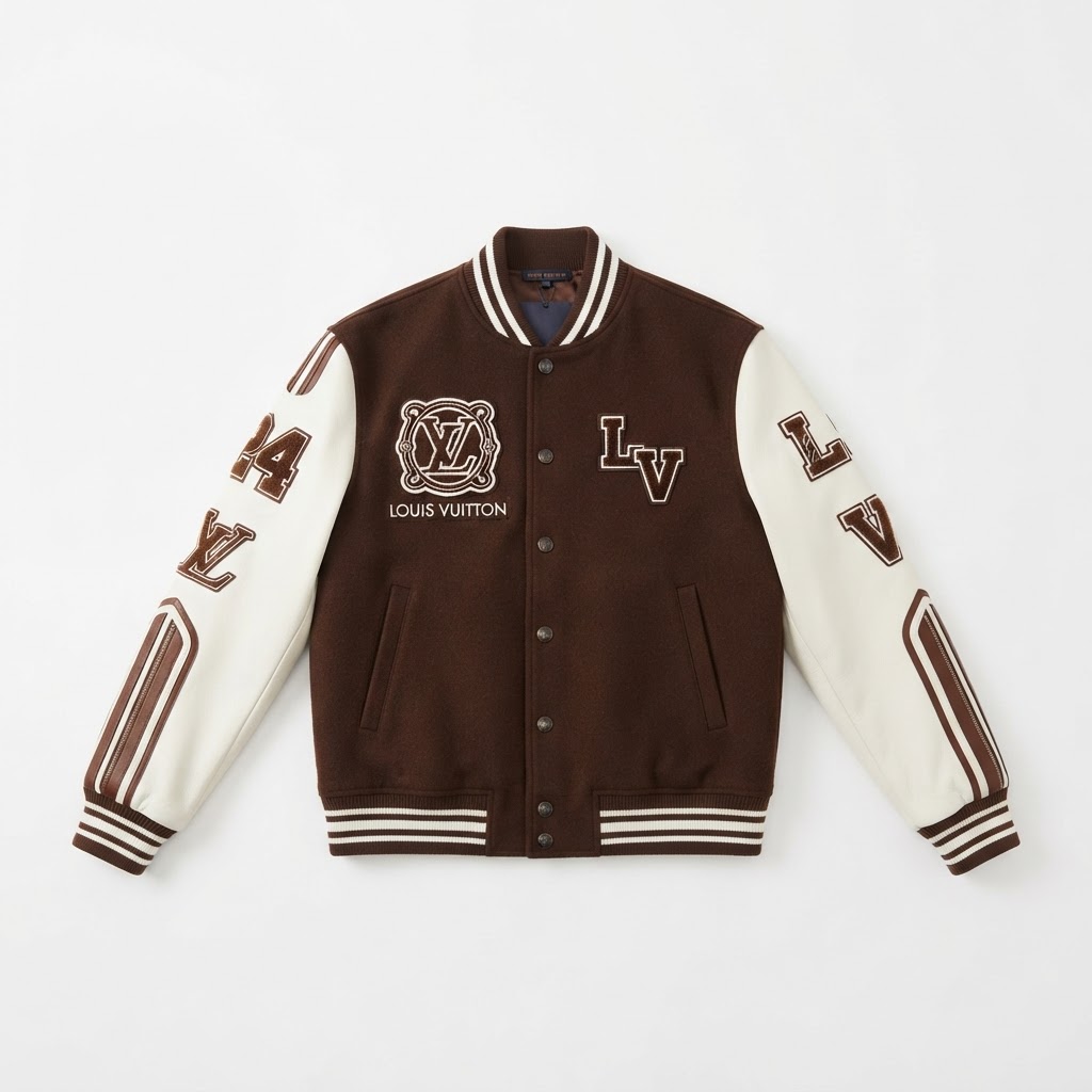 LV Varsity Jacket — Brown / White Leather