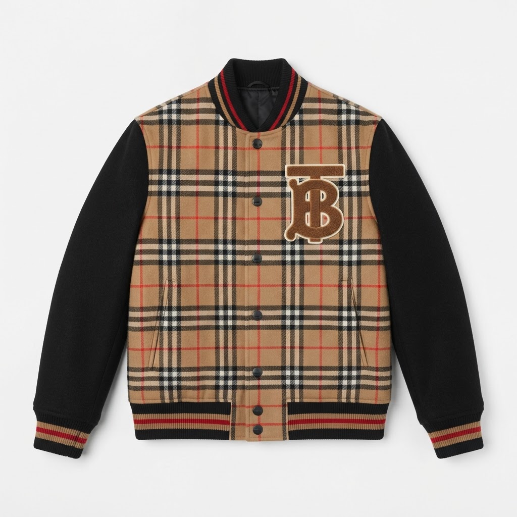 Burberry Plaid Varsity Jacket — B Letter