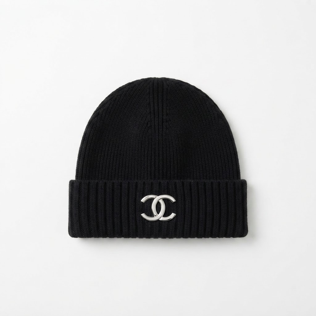 Chanel CC Silver Logo Knit Beanie