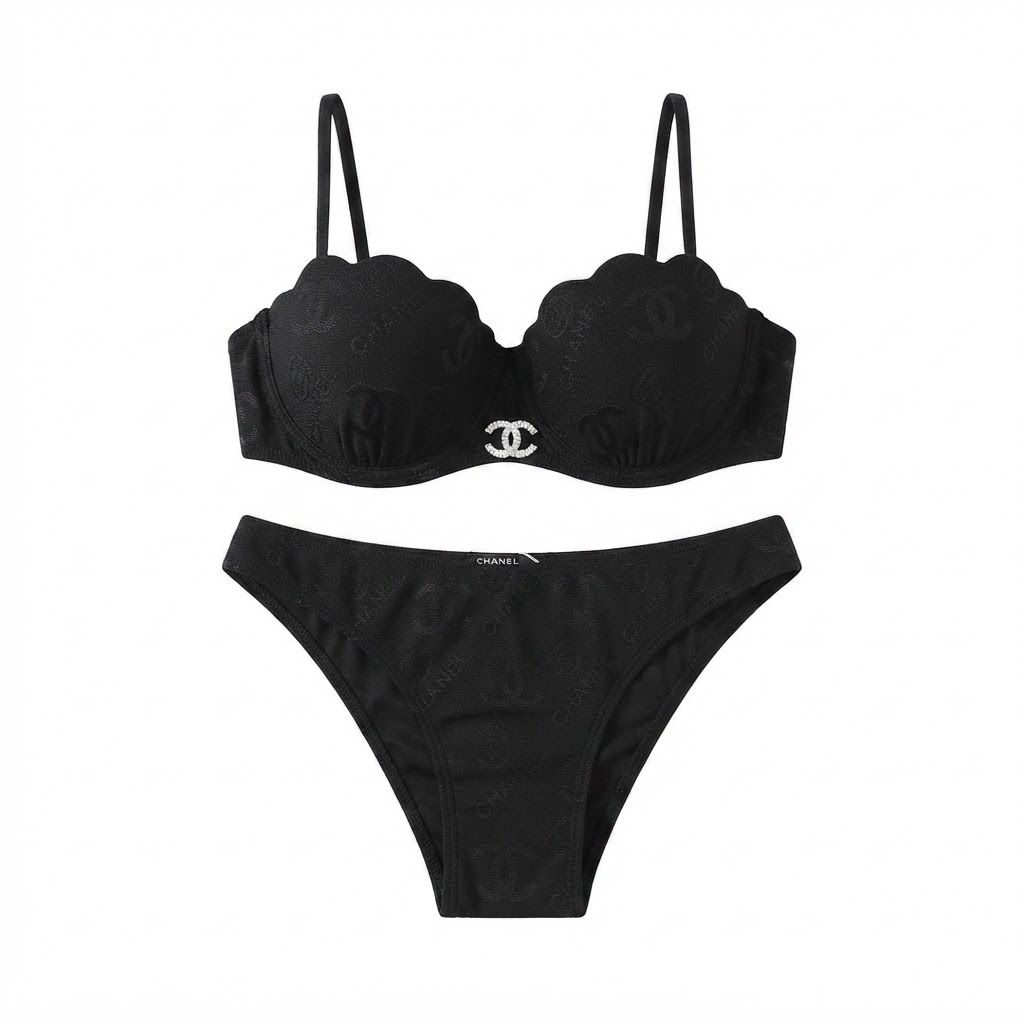 Chanel Black Crystal CC Bikini Set