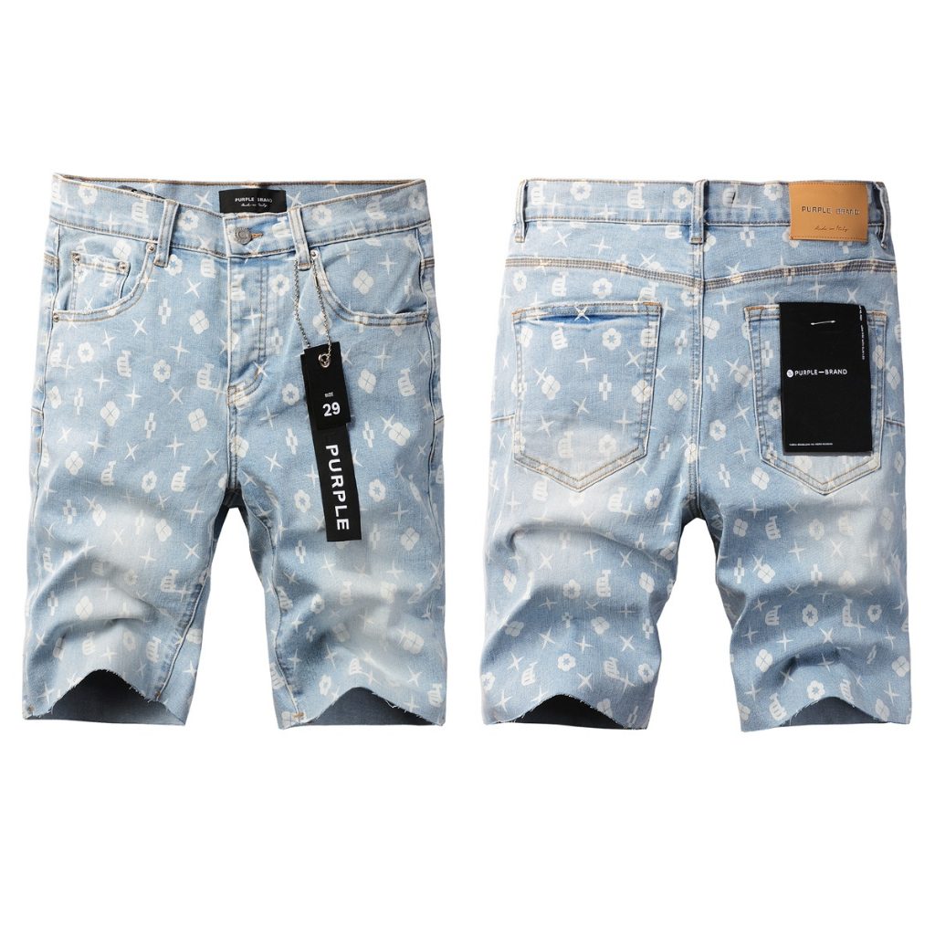 Purple Brand Monogram Shorts — Light Blue