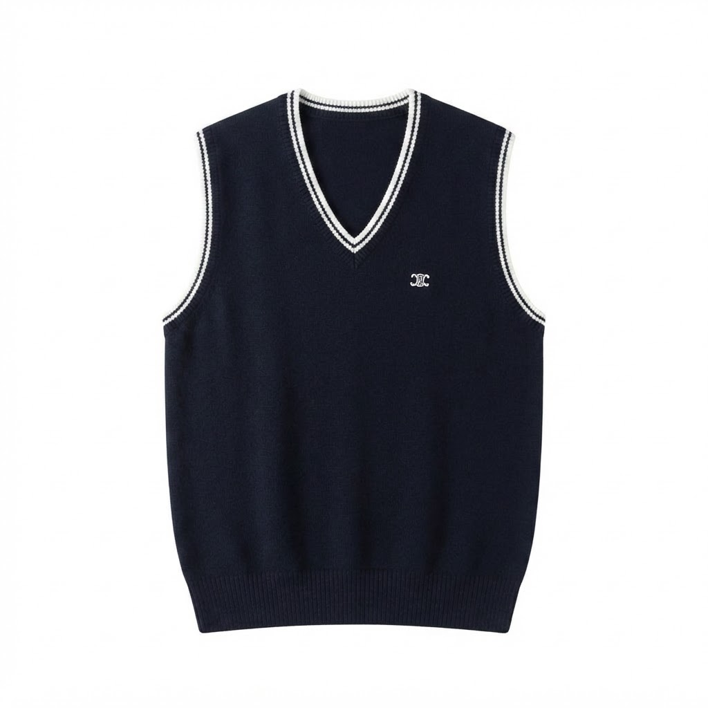 V-Neck Contrast Knit Vest
