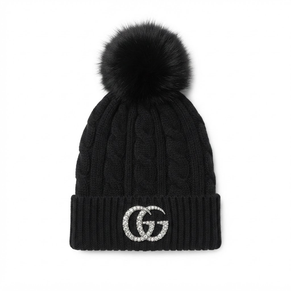Gucci GG Crystal Pom-Pom Beanie