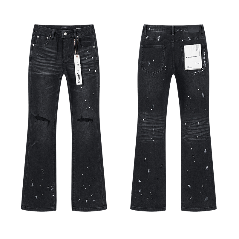 Purple Brand Rip Paint Splatter Flare Jeans — Black (Women's)