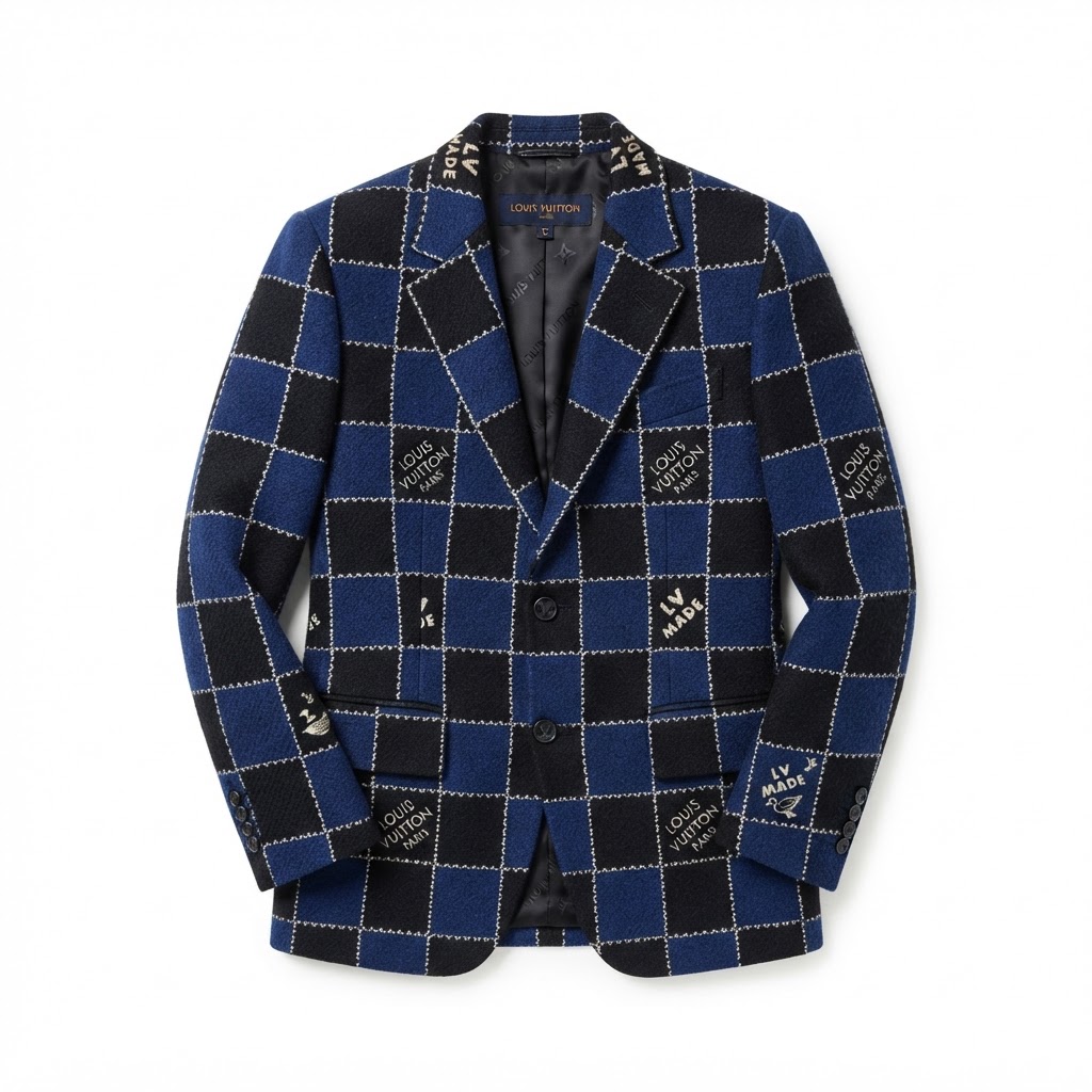 LV Made Stamp Check Suit Set — Navy/Black