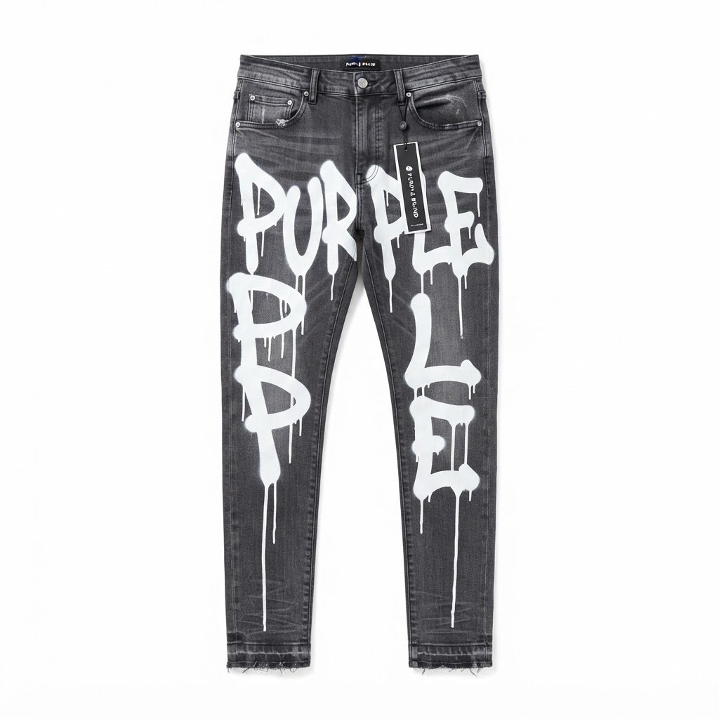 Purple Brand Drip Graffiti Slim Jeans — Charcoal