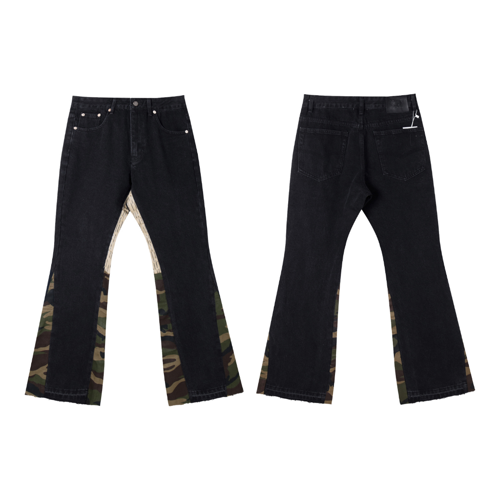 Gallery Dept. Black Distressed Paint Splatter Jeans w/ Leather Patch