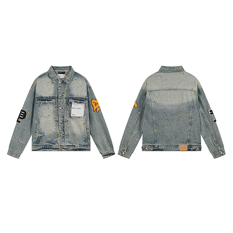 Purple Brand Paint Splatter Denim Jacket — Light Blue