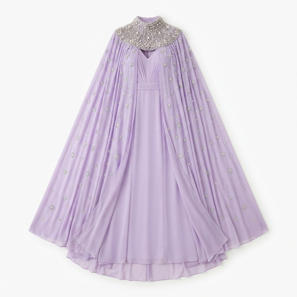 Crystal Collar Chiffon Cape Gown