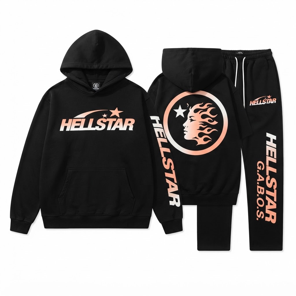 Hellstar Sweat Suit Set — Black / Peach