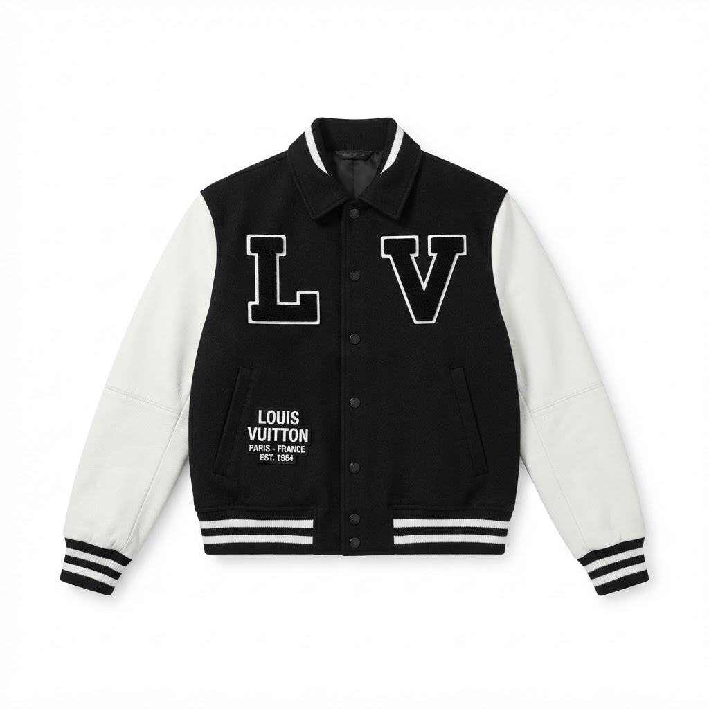 LV Varsity Jacket — Black / White Minimal