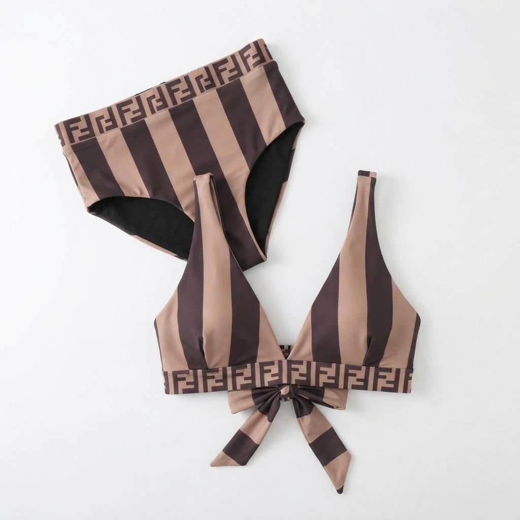 Fendi FF Zucca Striped Bikini Set