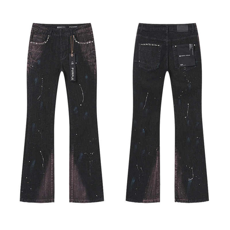 Purple Brand Rhinestone Tie-Dye Flare Jeans — Black (Women's)