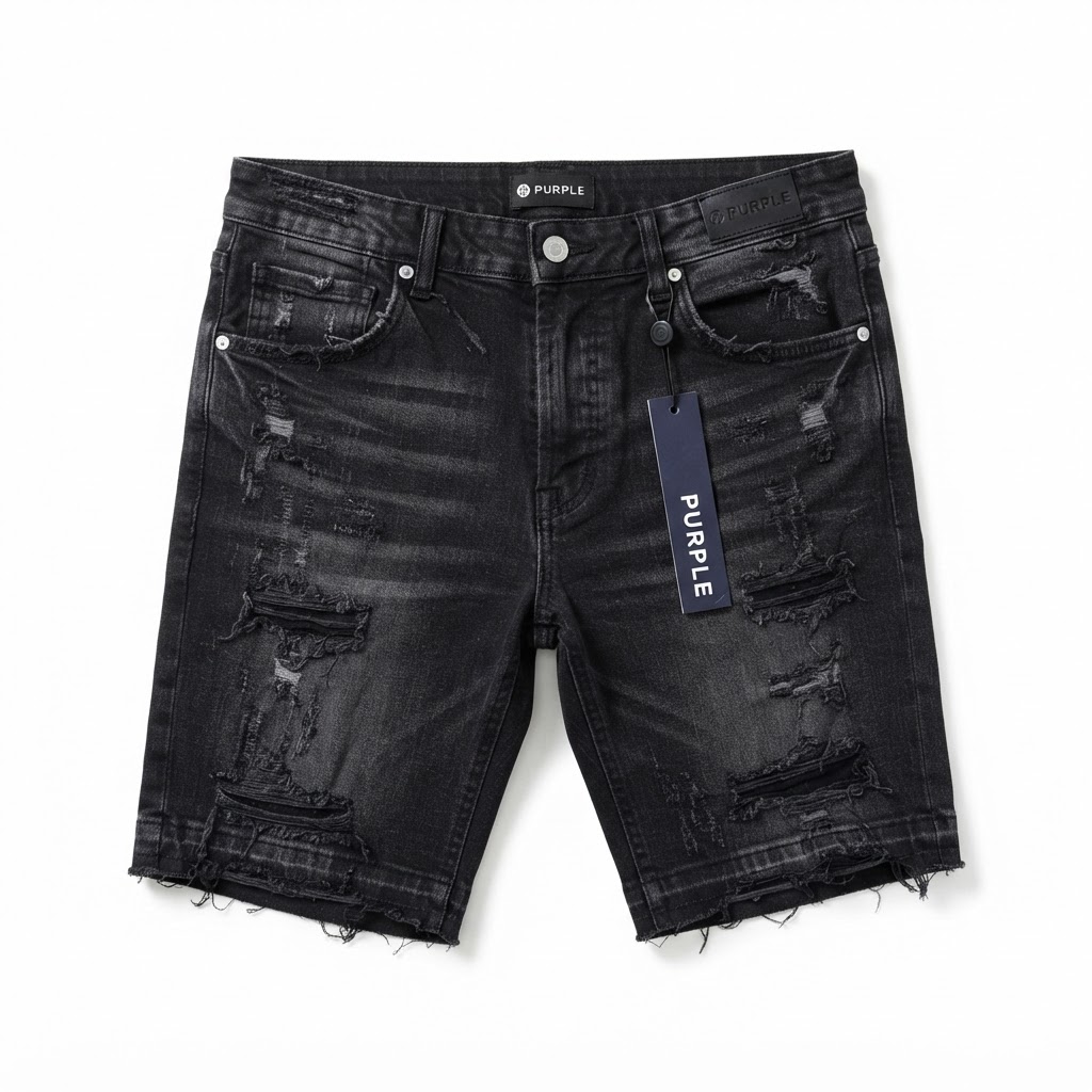 Purple Brand Distressed Denim Shorts — Black