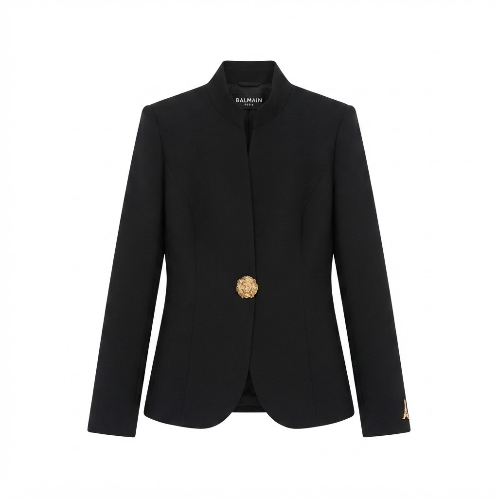 Balmain Lion-Button High-Collar Blazer