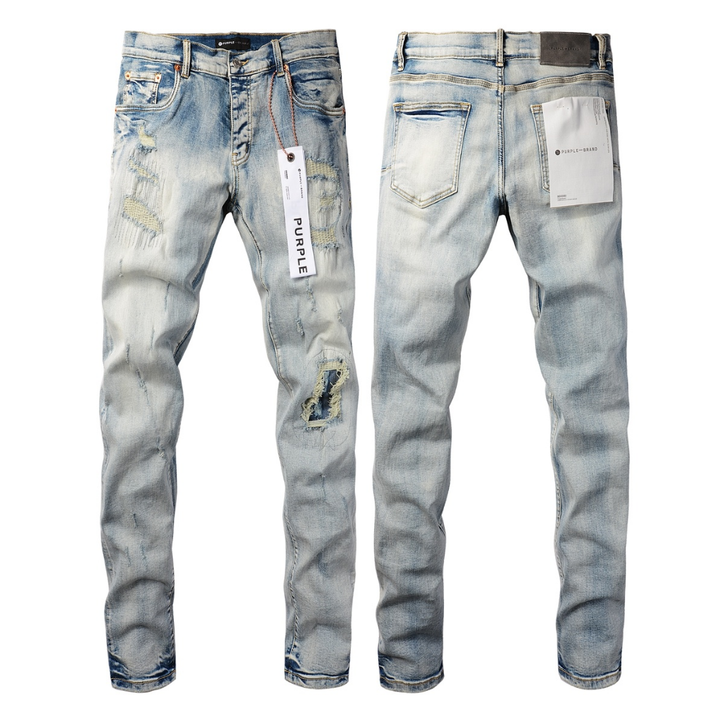 Purple Brand Light Blue Paint Rip Slim Jeans (V2)