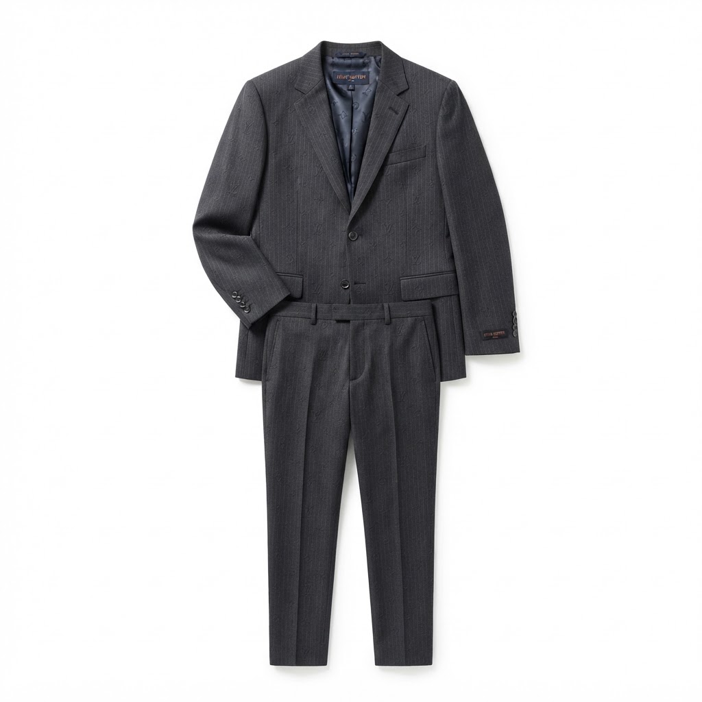 LV Pinstripe Suit Set — Charcoal Grey