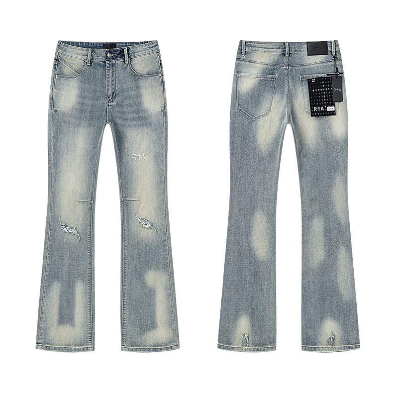 R+A Vintage Fade Knee Rip Flare Jeans — Light Blue (Women's)