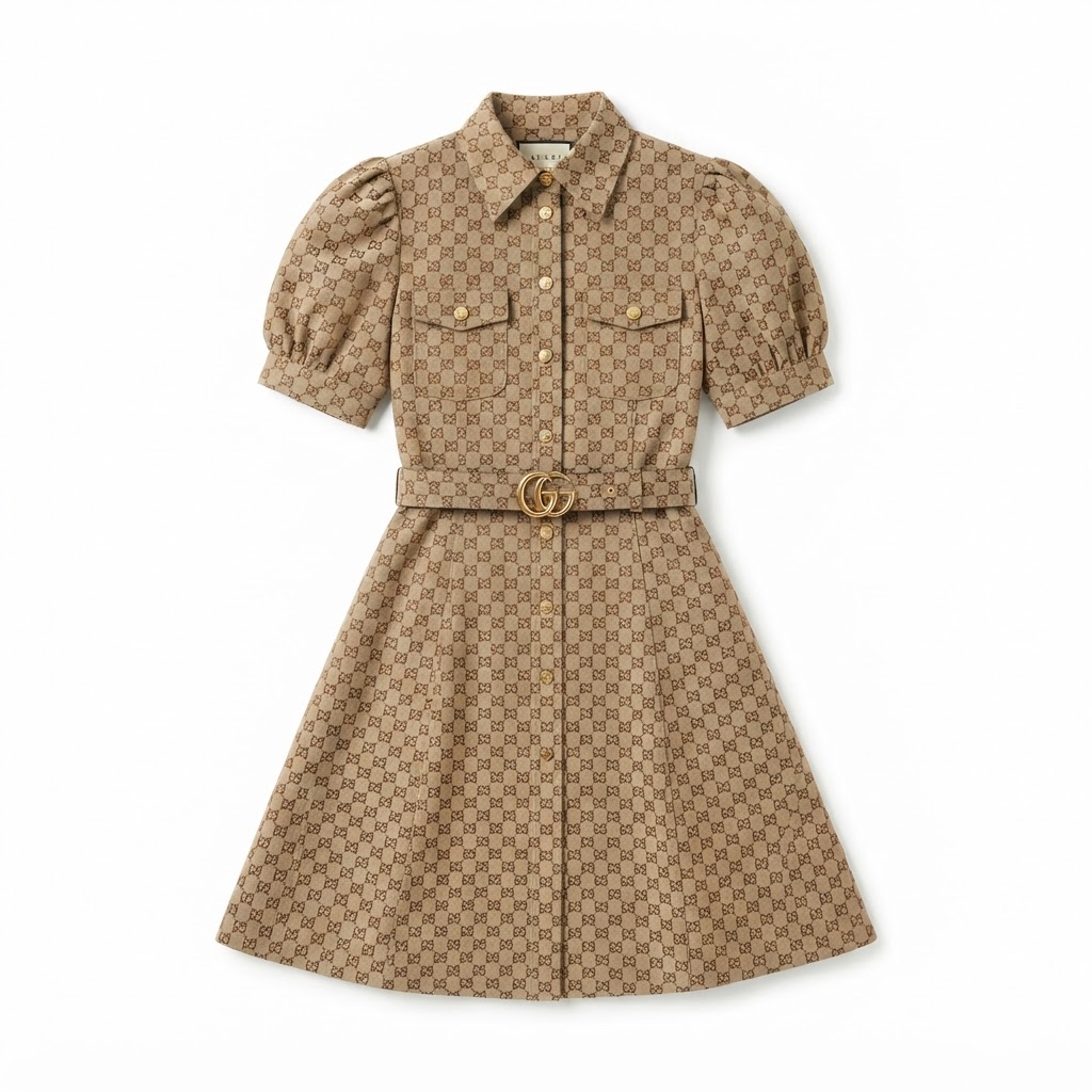 Gucci GG Monogram Belted Shirt Dress