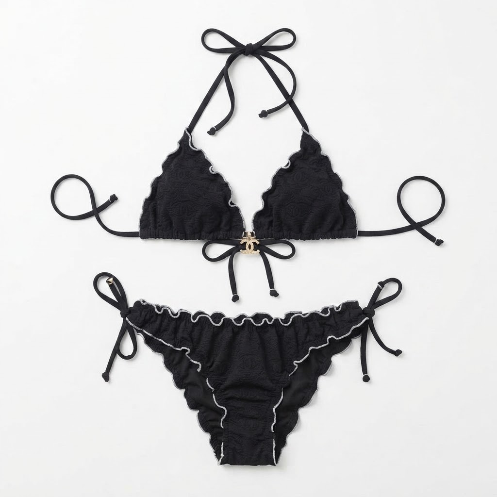 Chanel Black Scalloped Bikini Set