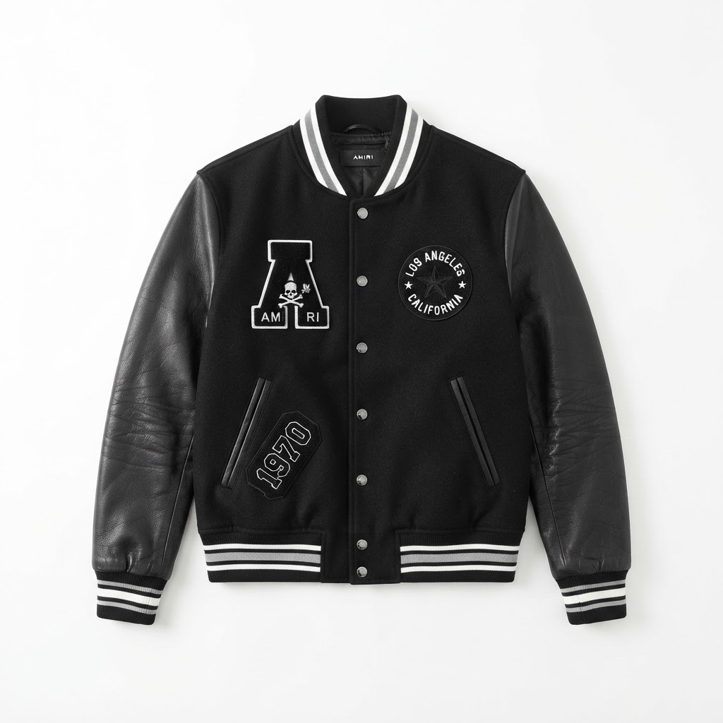 Amiri Varsity Jacket — Black / Leather 1970