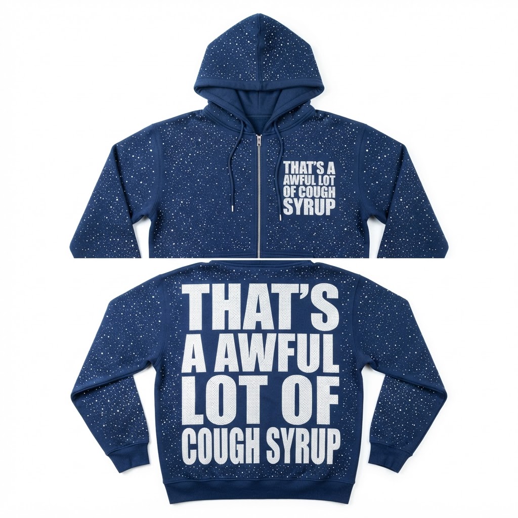 TAALOCS Rhinestone Zip-Up Hoodie — Navy Blue
