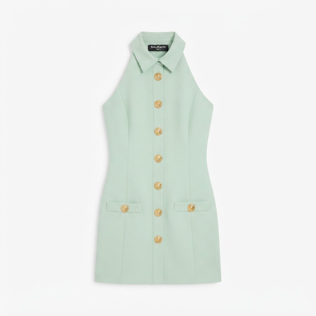 Balmain Lion-Button Collar Mini Dress