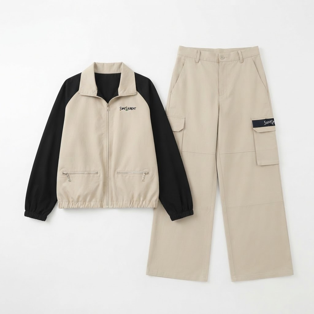 Saint Laurent Beige Track Jacket & Cargo Pants Set