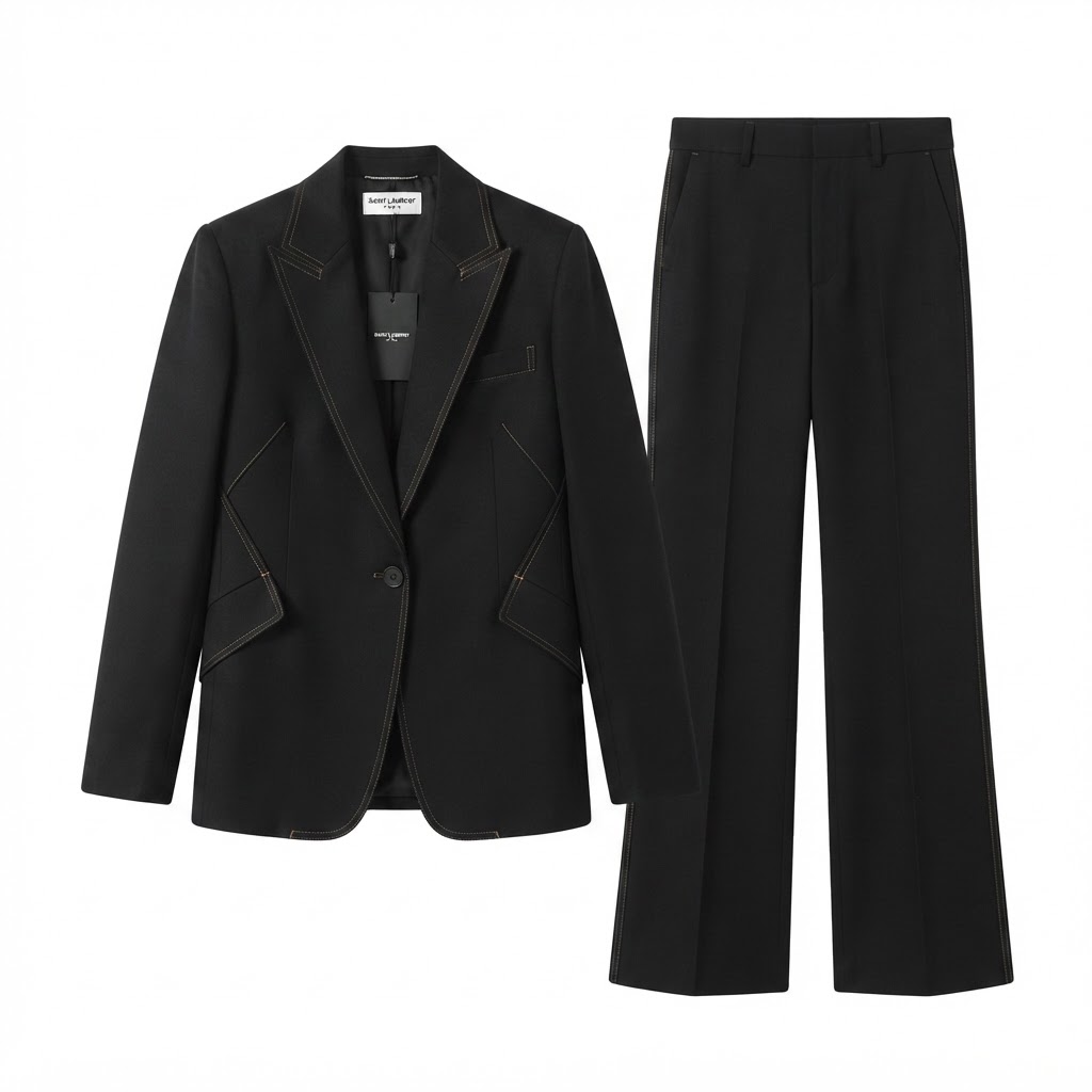 Saint Laurent Black Topstitch Blazer Suit